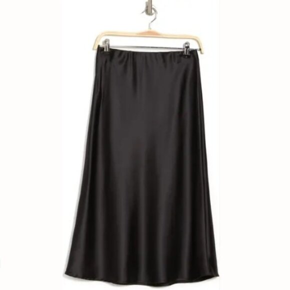 Renee C. Satin Midi Skirt In Black, M - Picture 3 of 3